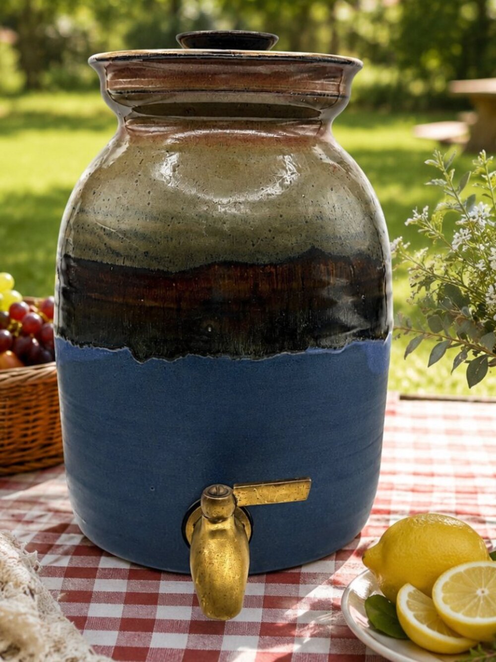 Kirby Drennan Studio Pottery Ceramic Water Crock Dispenser Lidded 16”